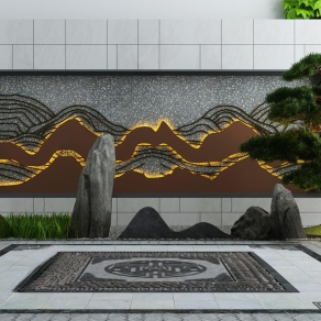 新中式庭院景观3D模型下载